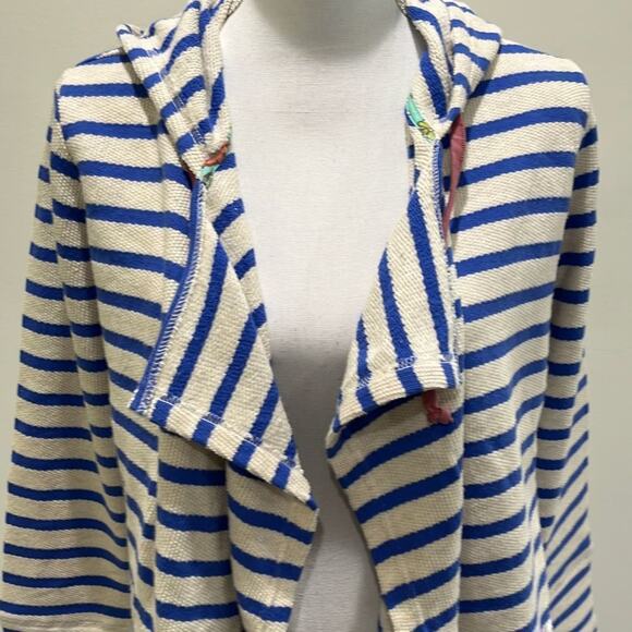Matilda Jane‎ Women's S Open Front Midway Hood Cardigan Blue White Stripe Beach - Picture 4 of 7